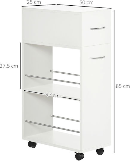 HomCom Тролей Кухненски Inox 3 Позиции Бял 50x25x85см
