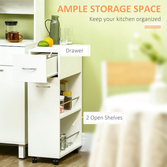 HomCom Тролей Кухненски Inox 3 Позиции Бял 50x25x85см