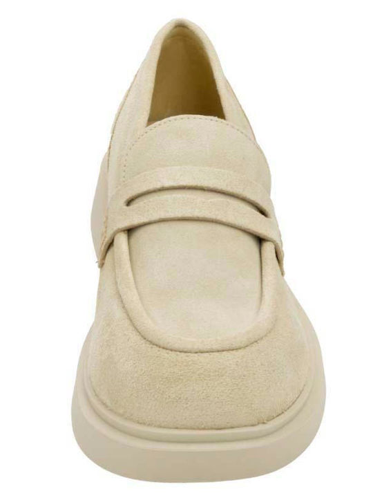 Δερμάτινα Γυναικεία Loafers σε Μπεζ Χρώμα