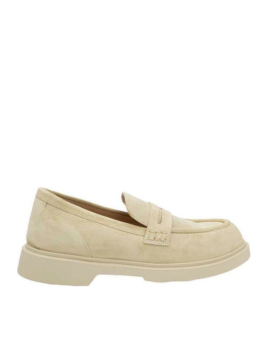 Δερμάτινα Γυναικεία Loafers σε Μπεζ Χρώμα