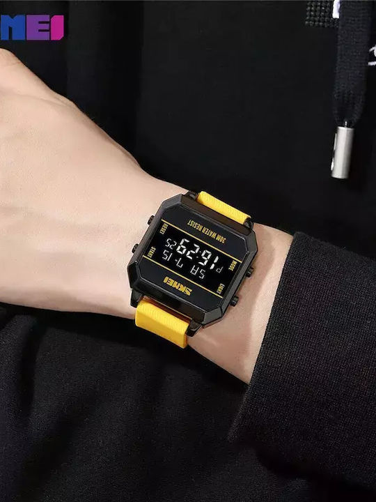Skmei Digital Men's Watch 46mm Battery with Yellow Rubber Strap