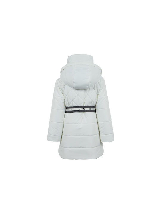 Wasserdicht Kinderjacke Lang mit Kapuze Weiß
