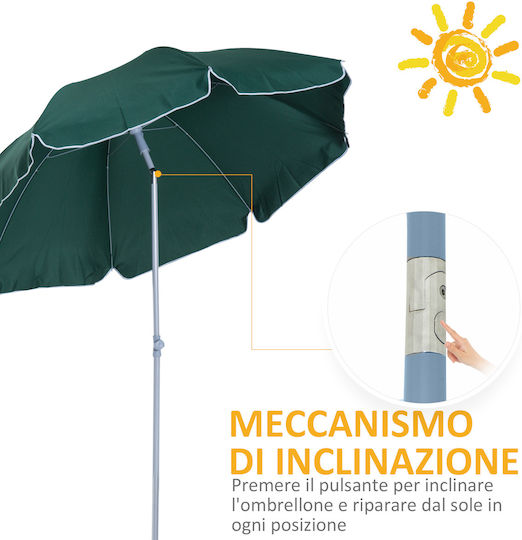 Outsunny Folding Beach Umbrella Diameter 2.2m Green