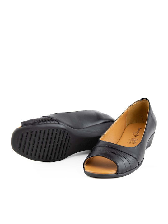 Δερμάτινες Peep Toe Γόβες Μαύρες