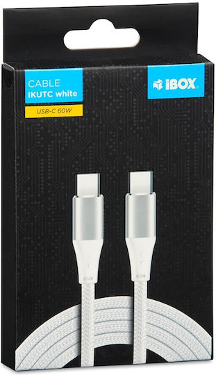 iBox Braided USB 2.0 Cable USB-C male - USB-C 60W White 1m (IKUTC1W)