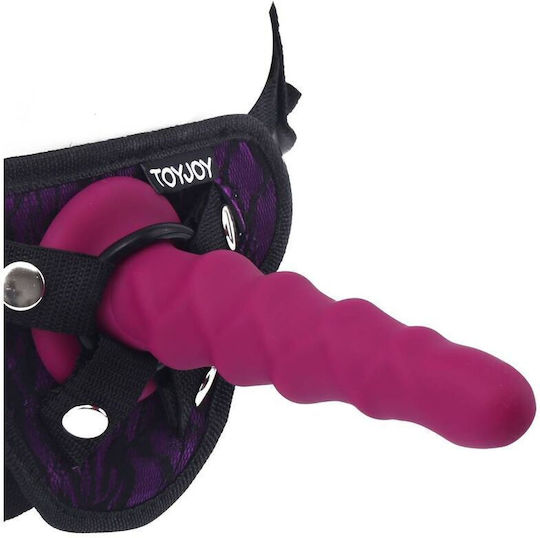 ToyJoy Get Real Ribbed Dildo με Βεντούζα Φούξια 15cm
