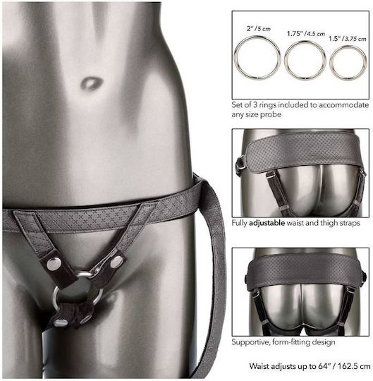 Calexotics The Royal UltraSoft Set Crotchless Strap On with Probe Harness με Dildo 19cm και Δόνηση σε Μαύρο Χρώμα