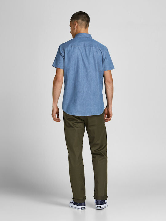 Jack & Jones Men's Shirt Short Sleeve Blue