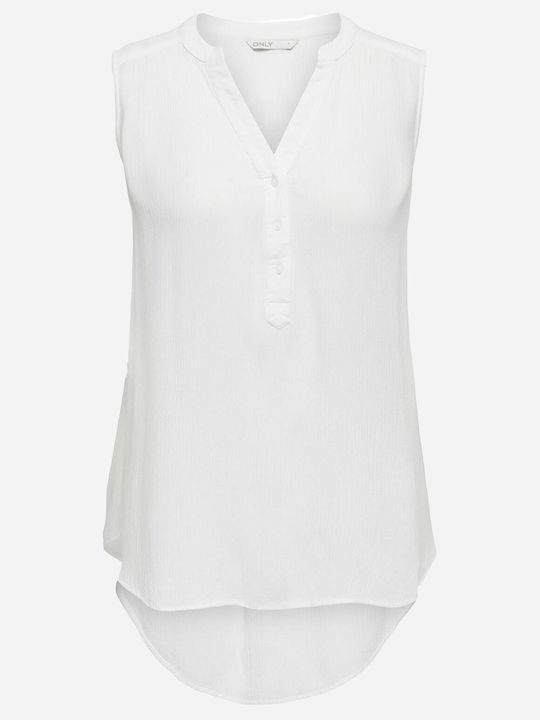 Women's Summer Blouse Sleeveless with V Neckline Cloud Dancer
