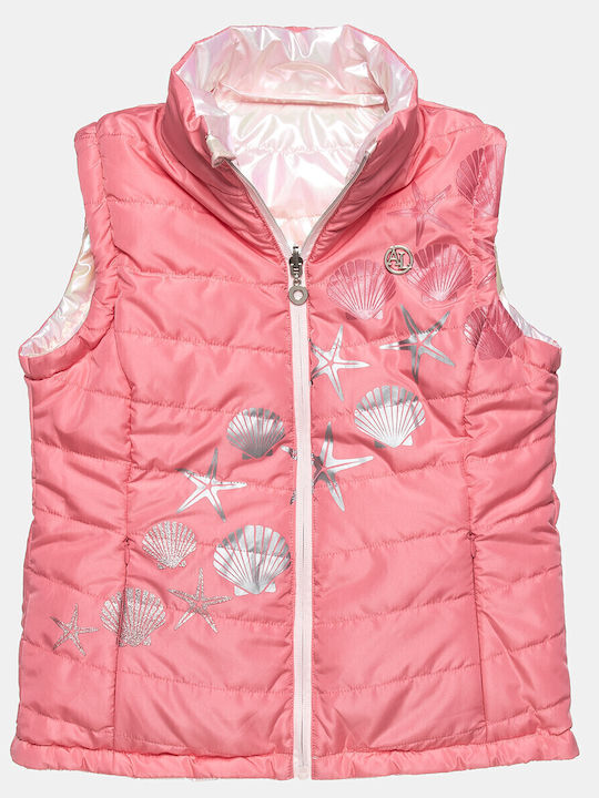 Kinder Steppjacke Ärmellos Kurz Beidseitig mit Kapuze Rosa