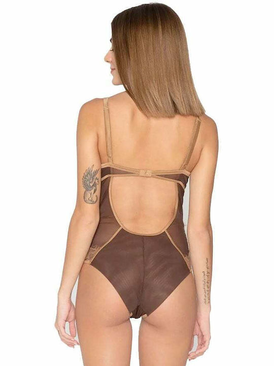 Luna Tattoo Body Balconette Frauen Bodysuit mit Spitze Braun