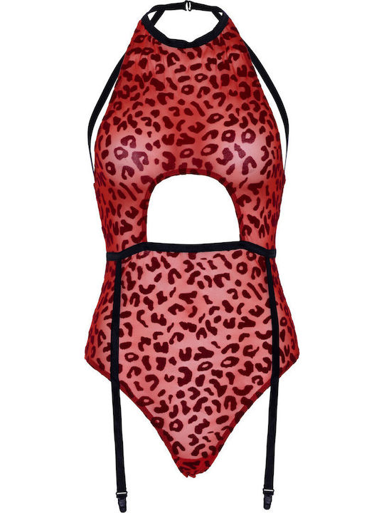 Leg Avenue Sheer Backless Garter Teddy Red