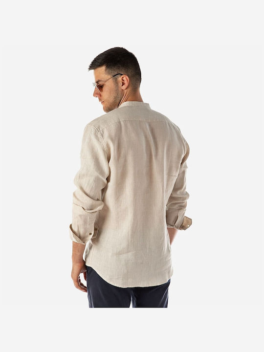 Brokers Jeans Men's Shirt Long Sleeve Linen Beige