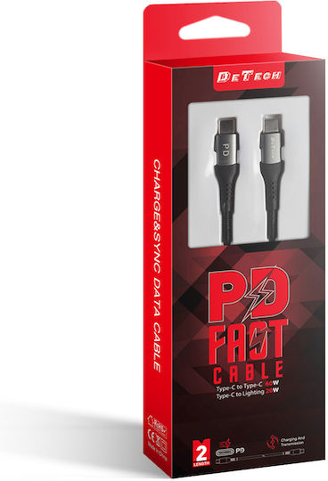 DE-43CC2 Braided USB 2.0 Cable USB-C male - USB-C 60W PD Μαύρο 2m 40265