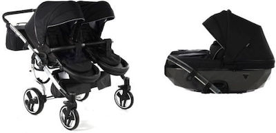 Junama Diamond S Line Duo 3 in 1 Adjustable Double Stroller Suitable for Newborn Silver-Black