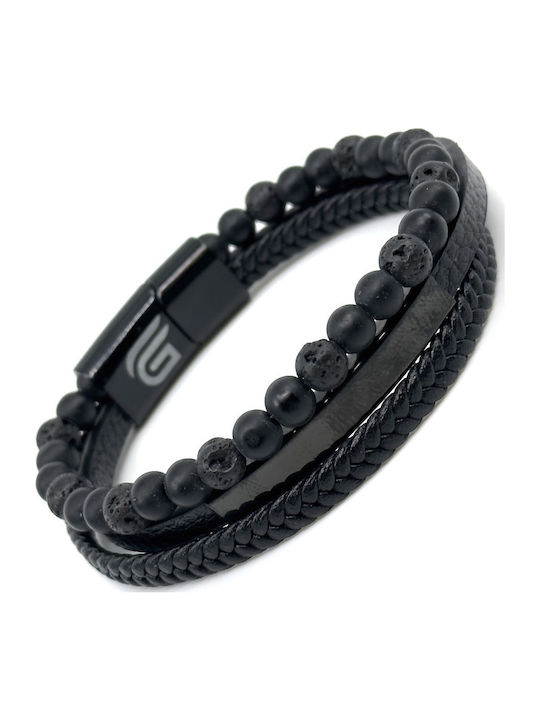 Legend Accessories Βραχιόλι από Δέρμα με Πέτρες Λάβας 21cm