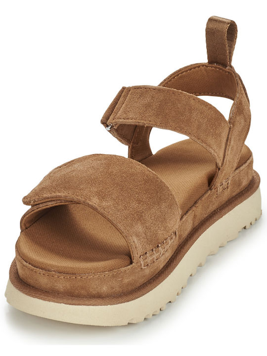 Goldenstar Γυναικεία Σανδάλια Flatforms Καφέ