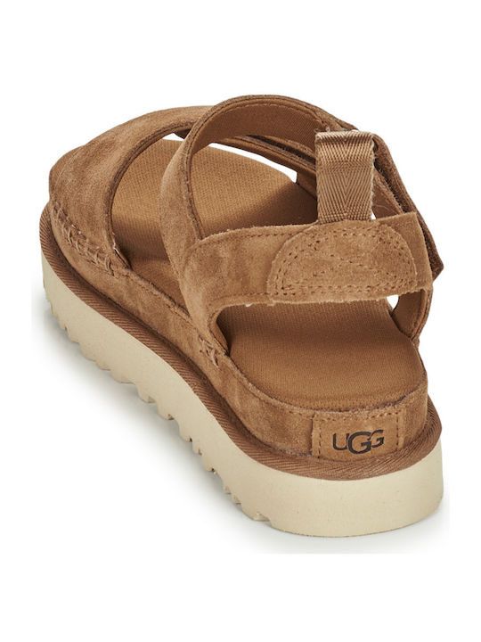 Goldenstar Γυναικεία Σανδάλια Flatforms Καφέ