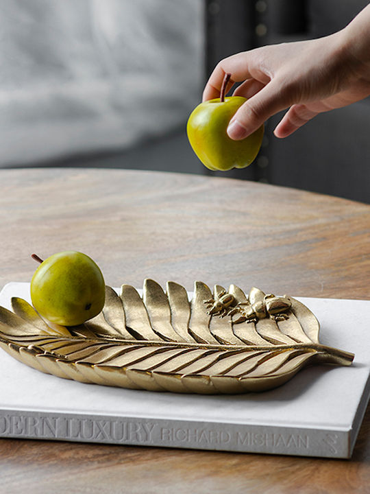 Artekko Leaf Διακοσμητική Πιατέλα Πολυρητίνης Χρυσή 28.5x17x2.5εκ.