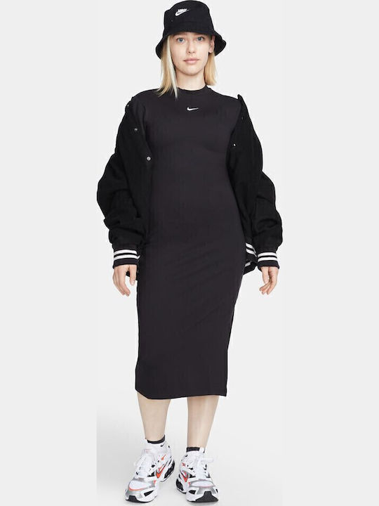 Sportswear Midi Φόρεμα Πλεκτό με Σκίσιμο Μαύρο