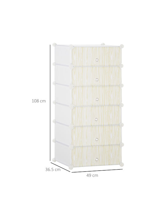 Plastică Suport pentru pantofi cu 6 Rafturi Albă L45xW36.5xH108cm