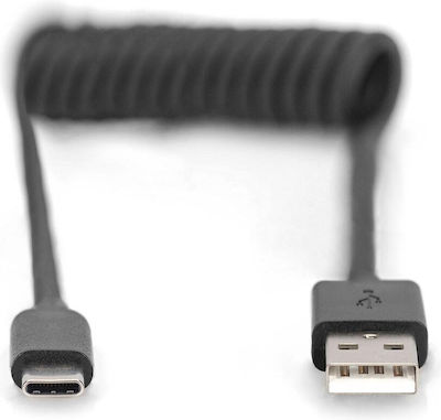Digitus Spiral USB 2.0 Cable USB-C male - USB-A male Μαύρο 1m (AK-300430-006-S)