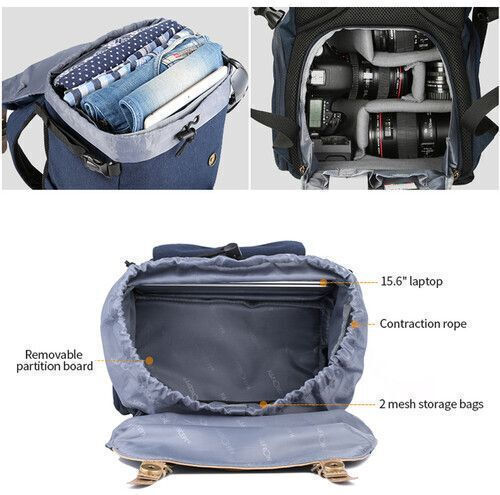 K&F Concept Travel Outdoor Τσάντα Πλάτης Φωτογραφικής Μηχανής Μπλε