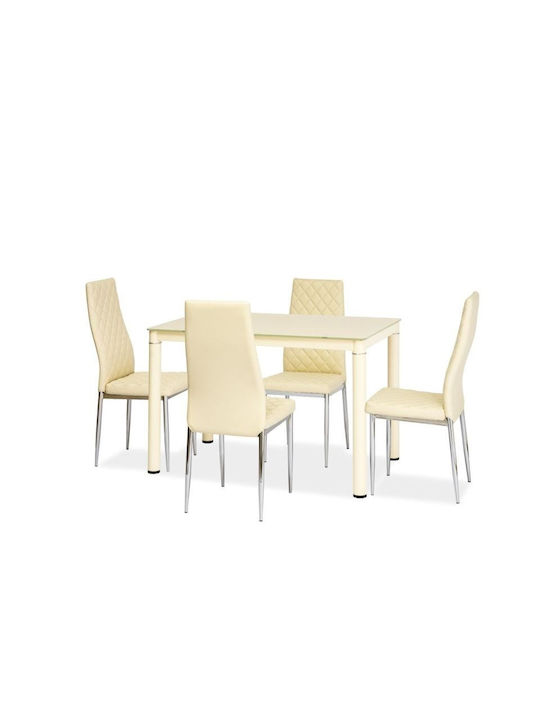 Galant Table Dining Room with Glass Surface Cream 100x60x75cm