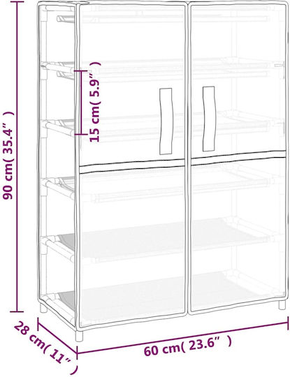 Stoff Schuhschrank mit 5 Regalen Cream L60xW28xH90cm