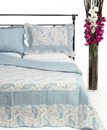 Silk Fashion 515 Σετ Κουβερλί Μονό Βαμβακερό Γαλάζιο 160x220cm 2τμχ