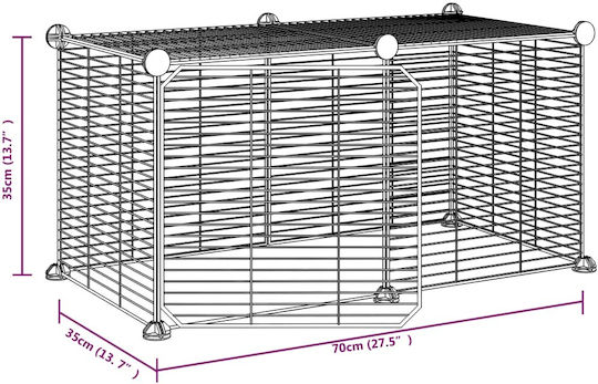 vidaXL Rodent Cage Pet Crate with 8 Panels & Door Black 70x35x35cm