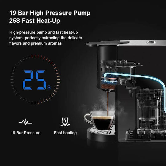 Voltz Rosberg Premium RP51171E5 Καφετιέρα για Κάψουλες Πίεσης 19bar Γκρι
