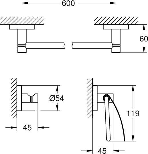 Grohe Essentials Wall-mounted Сет Аксесоари за Баня Металик Сребрист 3бр Grohe Essentials Wall-mounted Сет Аксесоари за Баня Металик Сребрист 3бр