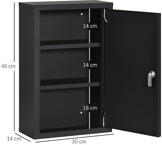 Kleankin Metalic Kit de prim ajutor Perete cu lacăt Black 46x30x14cm