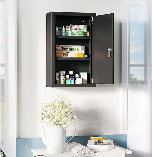 Kleankin Metalic Kit de prim ajutor Perete cu lacăt Black 46x30x14cm