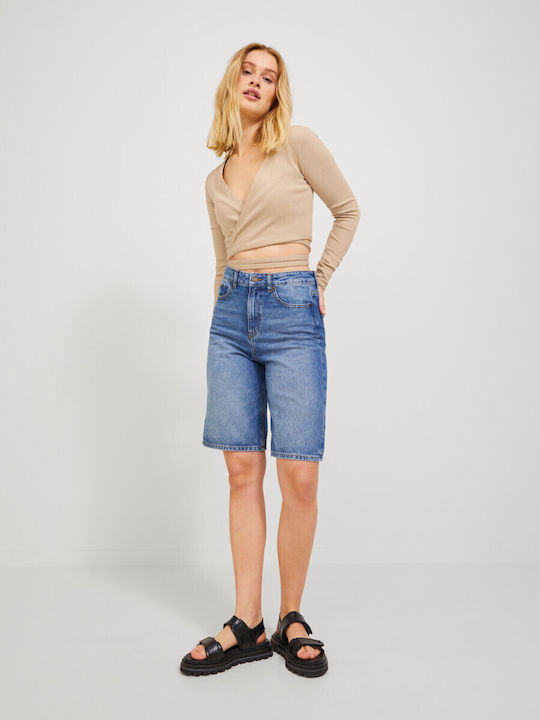 Γυναικείο Crop Top Μακρυμάνικο με V Λαιμόκοψη Brown / Incense