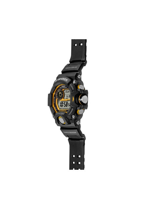 Casio Ανδρικό Ρολόι 53.5mm Χρονογράφος Solar με Μαύρο Καουτσούκ Λουράκι