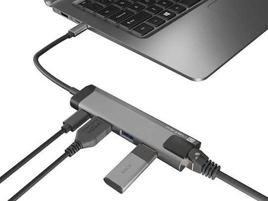 Natec Multiport Fowler Go USB-C Stație de andocare cu HDMI Ethernet Negru