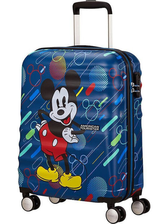 American Tourister Wavebreaker Disney Kids Cabin Hard Blue Suitcase With 4 Wheels Height 55cm