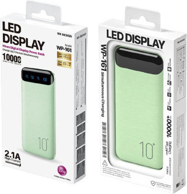WK Minre WP-161 Power Bank 10000mAh с 2 USB-A порта Бързо зареждане 2.0 Зелен
