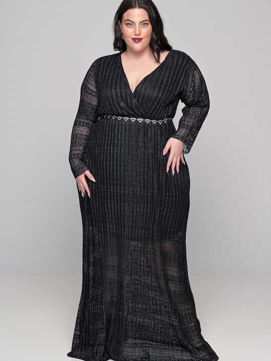 Plus Size Maxi Φόρεμα για Γάμο / Βάπτιση Κρουαζέ Μαύρο
