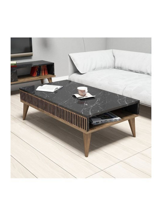 Rectangular Coffee Table Black Marble / Walnut L105xW60xH34.6cm