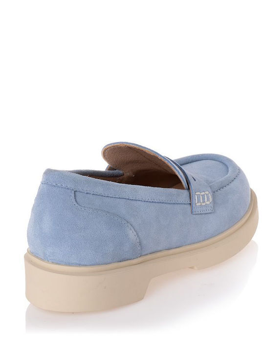 Leather Women's Loafers in Light Blue Color
