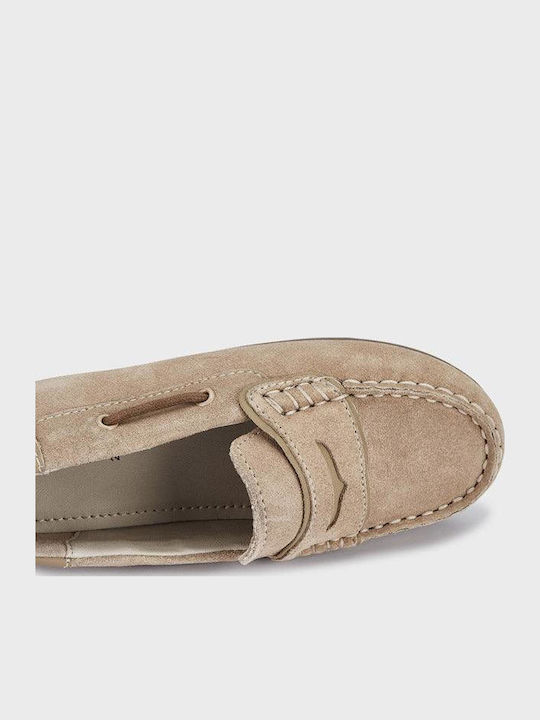 Leather Slip-On Moccasins Beige