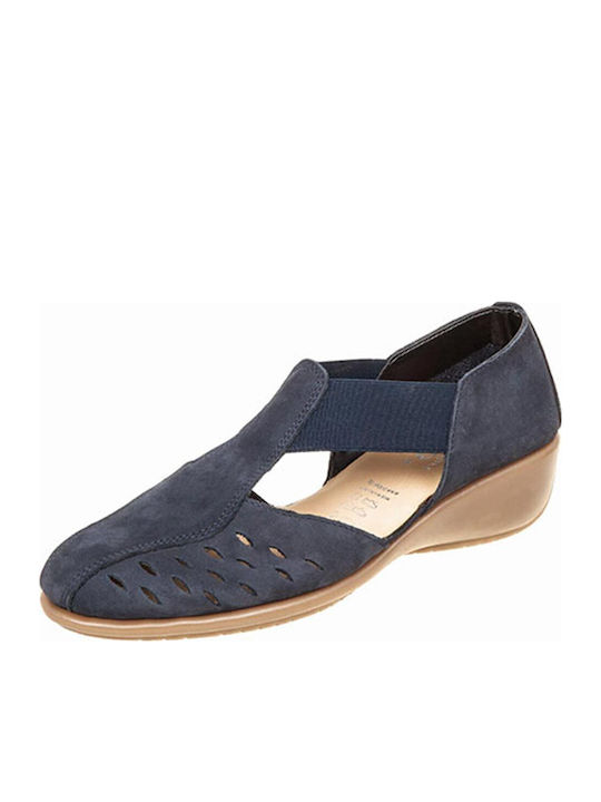 Women's Leather Platform Shoes Blue