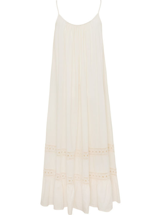 Καλοκαιρινό Maxi Φόρεμα με Βολάν Off White