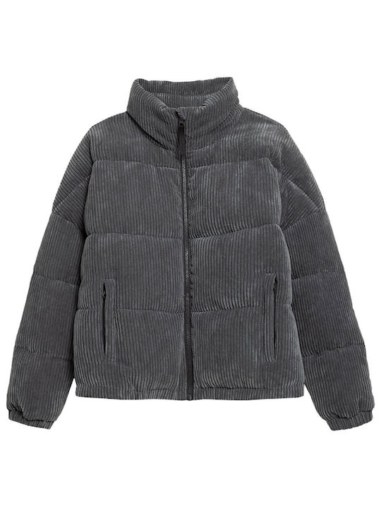 Women's Short Puffer Jacket for Winter Gray