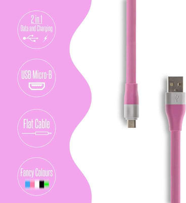 Flach USB 2.0 auf Micro-USB-Kabel Rosa 1.2m (1018.027) 1Stück