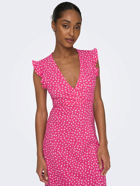 Sommer Midi Kleid Wickel mit Rüschen Fuchsie