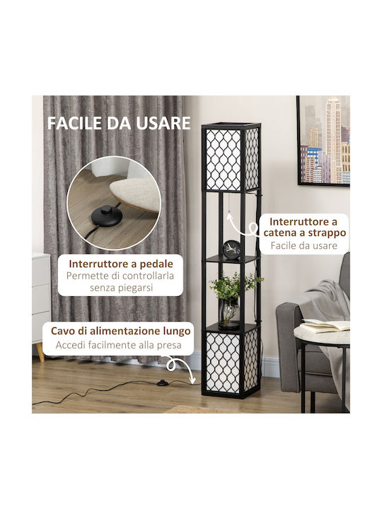 HomCom Floor Lamp H156xW26cm. with Socket for Bulb E27 Black